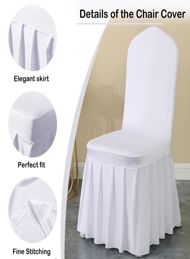 Qubjus 4 Pack Stretch Spandex Dining Chair Covers with Skirt - Washable & Fitted Slipcovers for Dining Room Chairs, Weddings, Home, Hotel Decor - White - Image 2